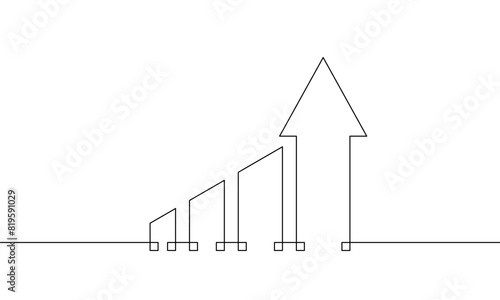 Continuous line dawing of arrow up. Sign symbol of increasing arrow. Single line art of bar chart. Illustration vector of graph. object one line of business growth