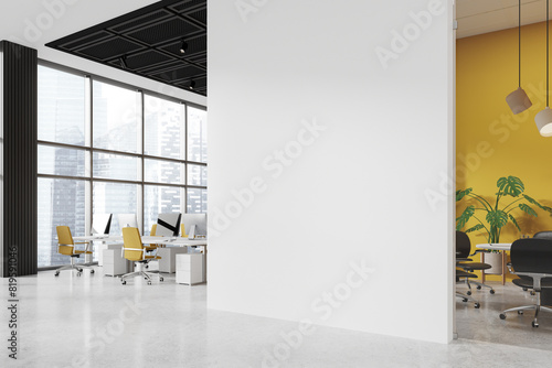White office interior with coworking and conference room, window. Mock up wall © ImageFlow