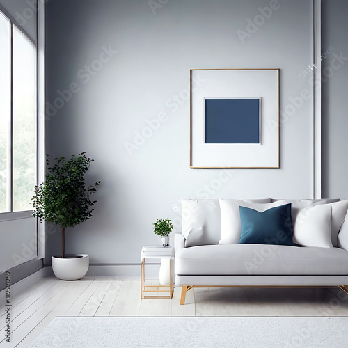 Frame mockup  Living room wall poster mockup. Interior mockup with house background. Modern interior design. 3D render 