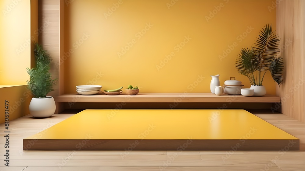 Empty 3D pedestal platform with kitchen background podium product ...