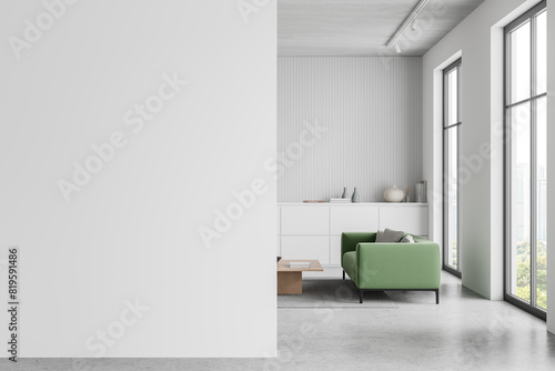 Canvas Print Stylish office relax interior with sofa, drawer and window