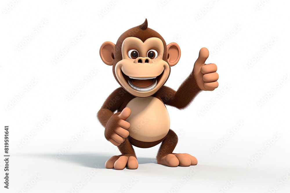 Monkey showing thumbs up on white background. Generative Ai Monkey showing thumbs up on white background. Generative Ai