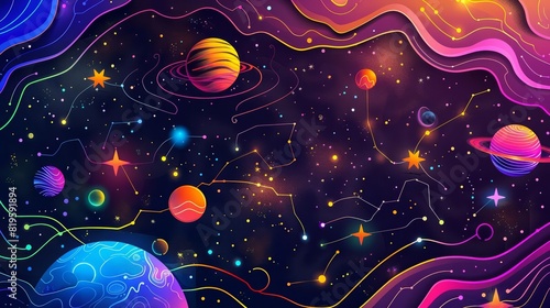 Colorful Glow HUD icon of a celestial map