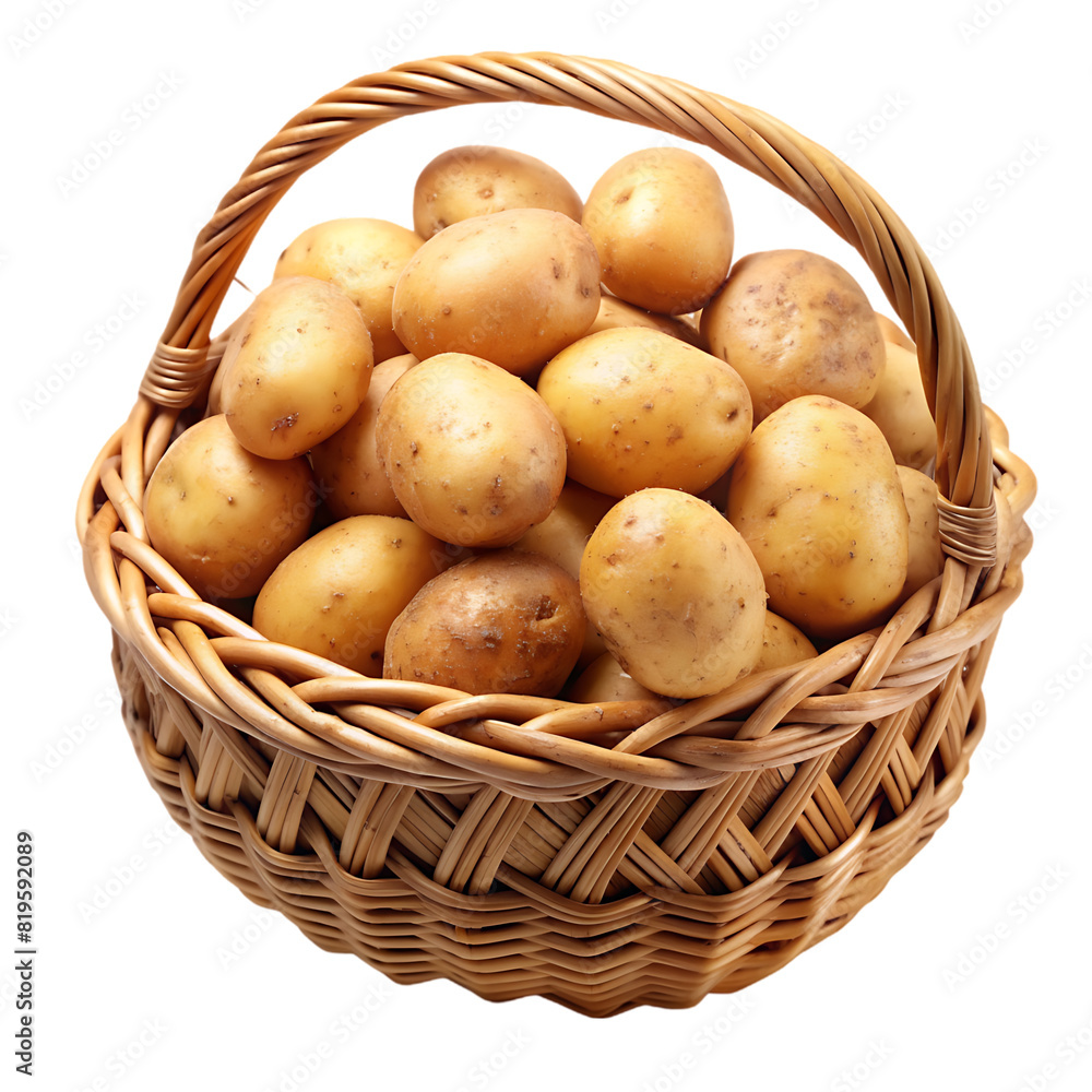 potatoes in a basket on transparent background potatoes in a basket on transparent background