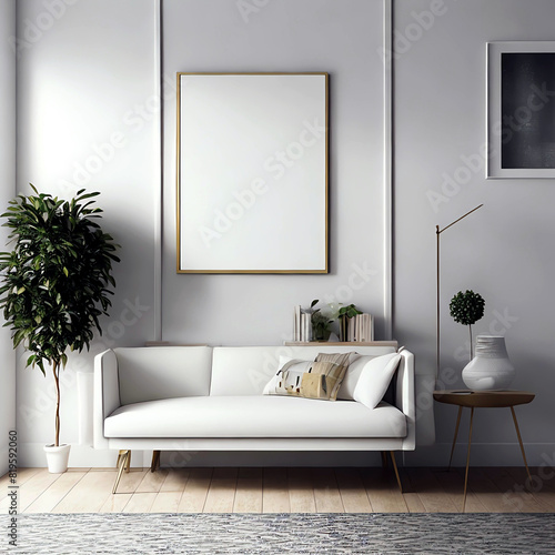 Frame mockup, Living room wall poster mockup. Interior mockup with house background. Modern interior design. 3D render 