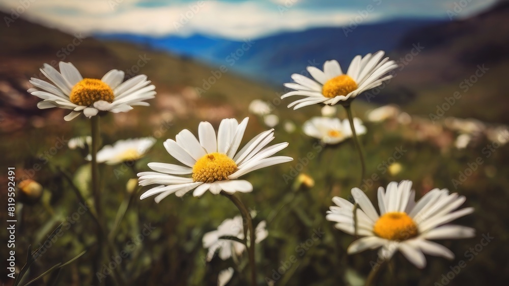 Obraz premium Fresh Alpine Daisies on Sunny Day