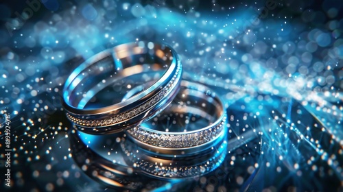 golden wedding rings with diamonds for a special day in life photo