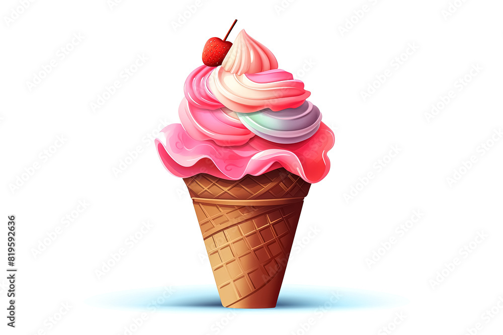 Ice cream in a waffle cone on a white background. Generative Ai Ice cream in a waffle cone on a white background. Generative Ai
