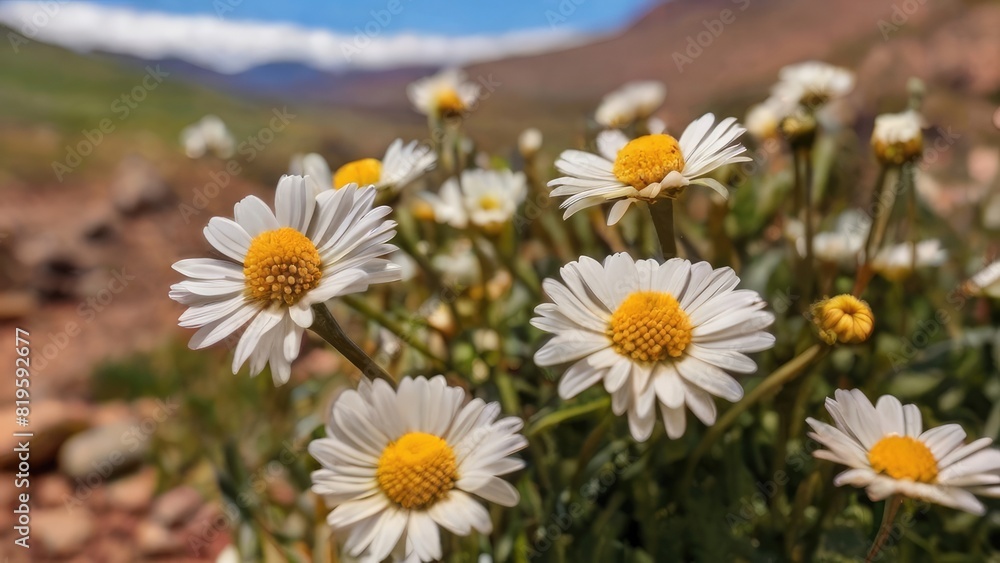 Fototapeta premium Summer Blooms Against Mountain Backdrop