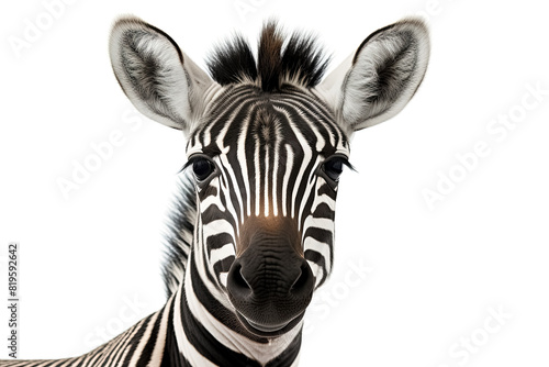 Portrait of a zebra on white background. Generative Ai