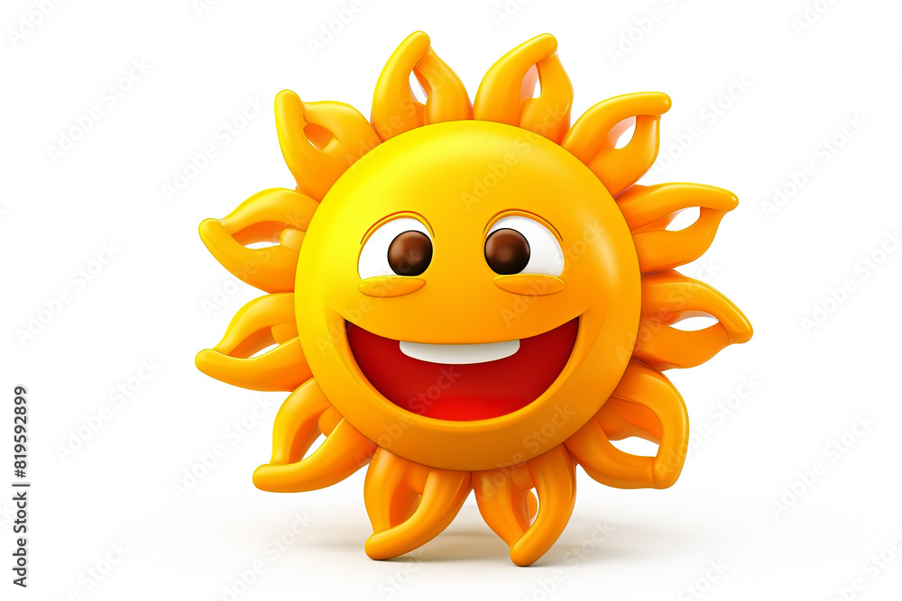 cartoon smiling sun on white background. Generative Ai