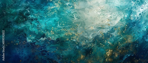 Oceanic textures in shades of blue, aqua, and teal form a dynamic web banner, paired with subtle gold brushstrokes for a luxurious, abstract design