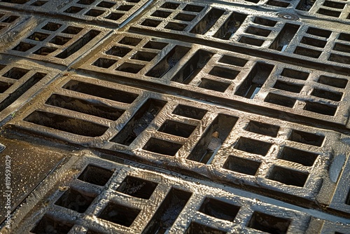 Photo of a manhole cover made of steel In modern vintage style