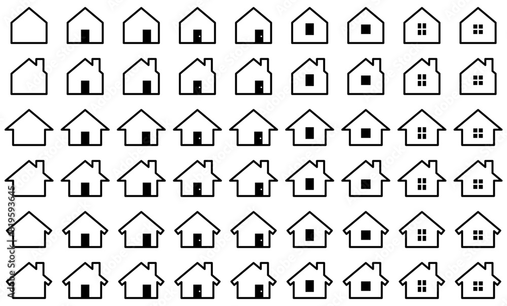 Fototapeta premium 様々な形のホームアイコンのベクターイラストセット