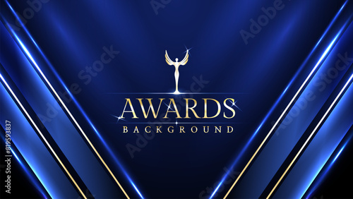 Blue golden stage award background. Trophy on luxury background. Modern premium corporate abstract design Template. 