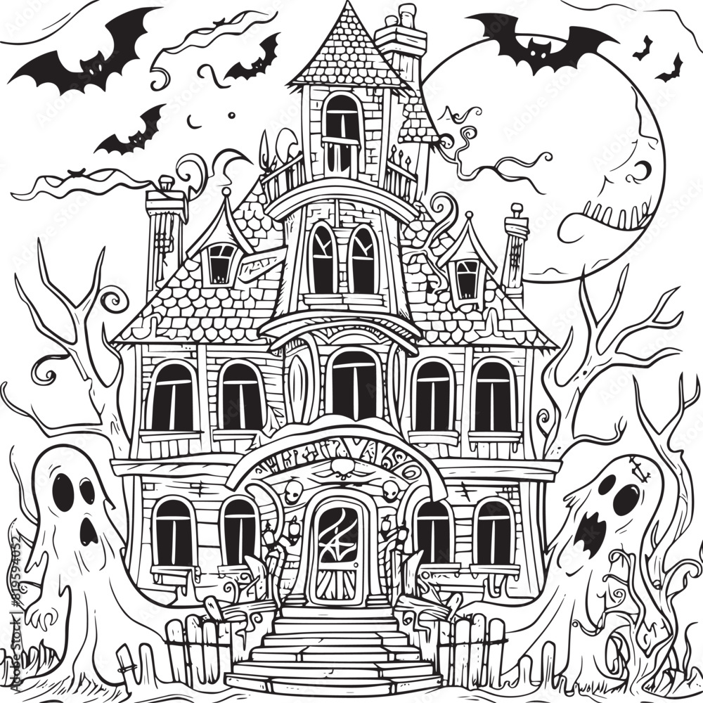 Halloween landscape kids coloring page Halloween landscape kids coloring page