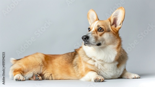 Dashing Corgi Dog Posing on Plain Background  Space for Text Provided