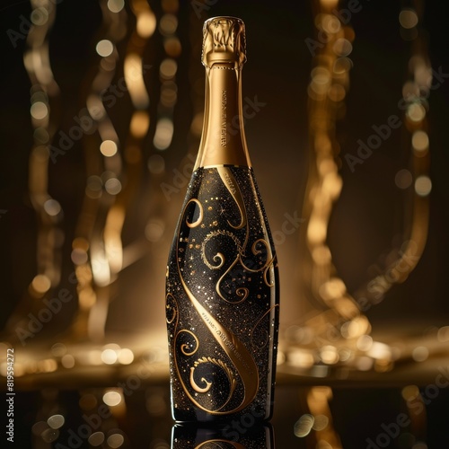 Indulge in our exquisite champagne adorned with a shimmering golden design, Generated by AI photo