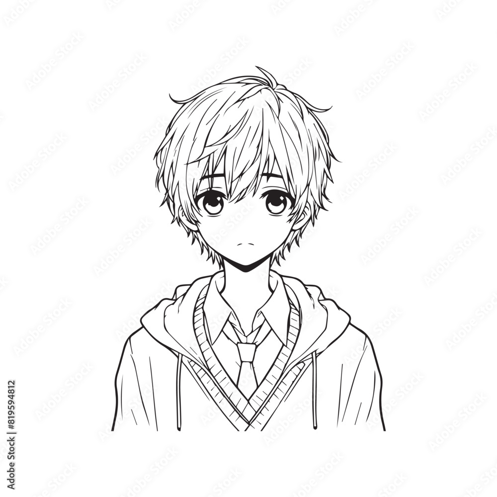 anime boy vector illustration hand-drawn cartoon character manga style