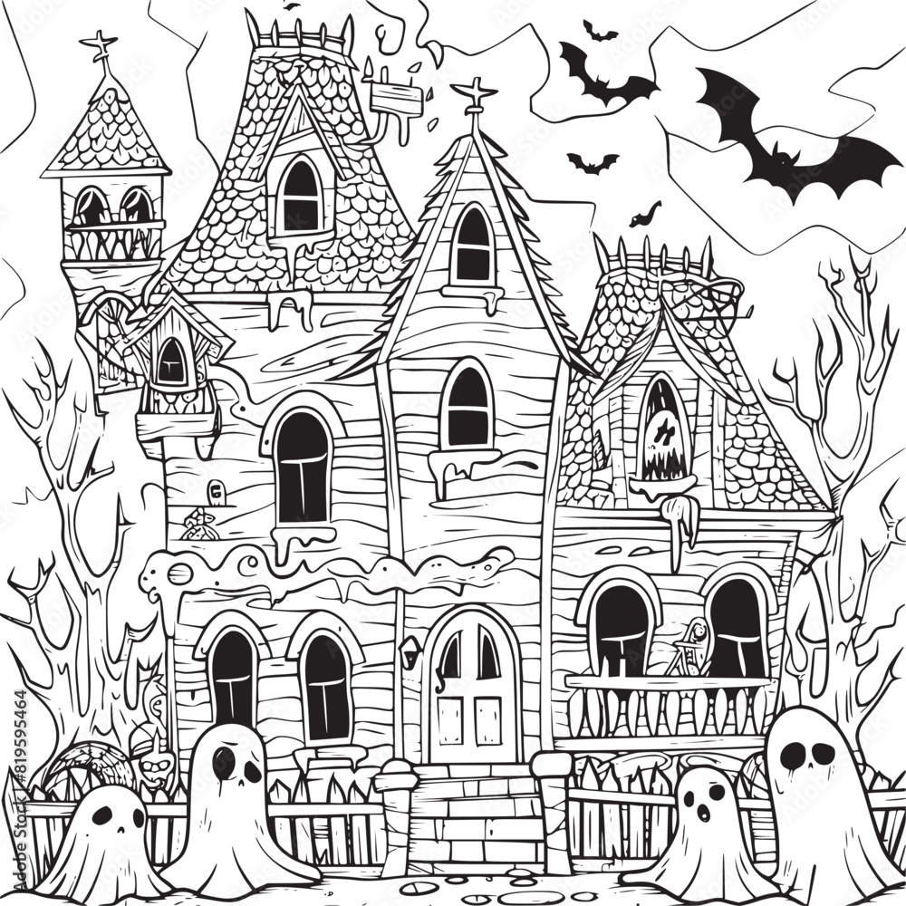 Halloween landscape kids coloring page