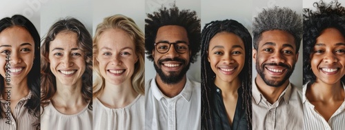 A grid of many smiling faces, representing various ethnicities and ages, on a white background. The variety highlights diversity in the professional workforce.