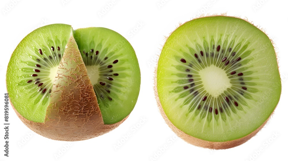 Fototapeta premium Ripe whole kiwi fruit and half kiwi fruit isolated on white background