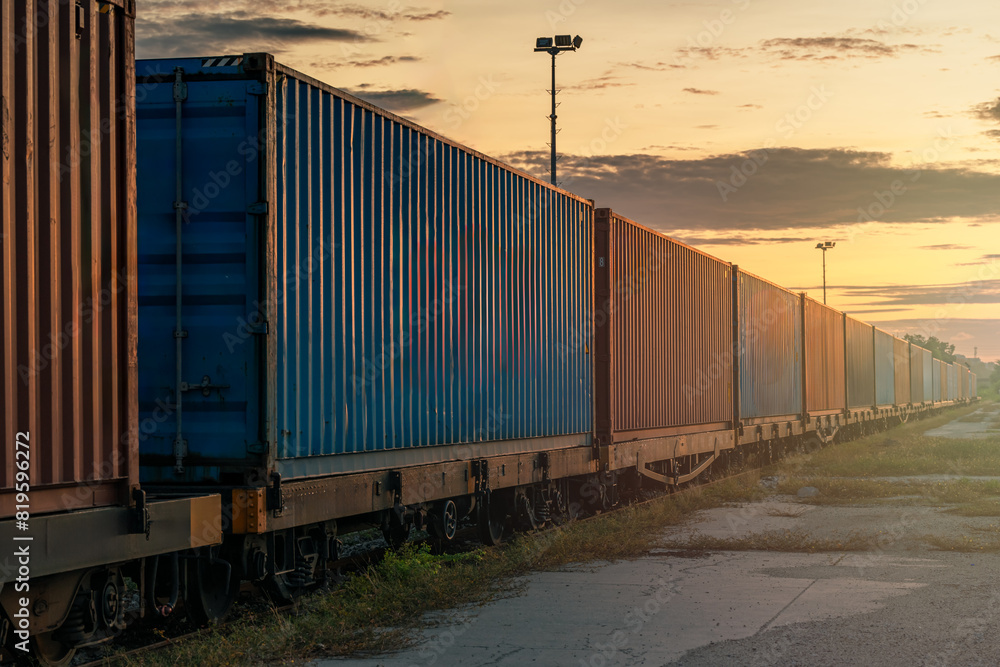 Many containers are on trains that move on rails according to the rail transportation concept and drive the transportation industry. Many containers are on trains that move on rails according to the rail transportation concept and drive the transportation industry.