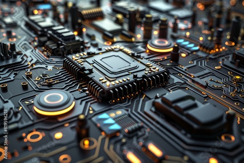 Closeup image of a colorful and modern electronic circuit board.
