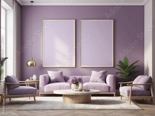 mockup posters frame gallery at home  Violet luxury interior