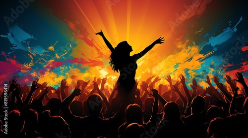 silhouette of a singer at a concert on stage, vector illustration