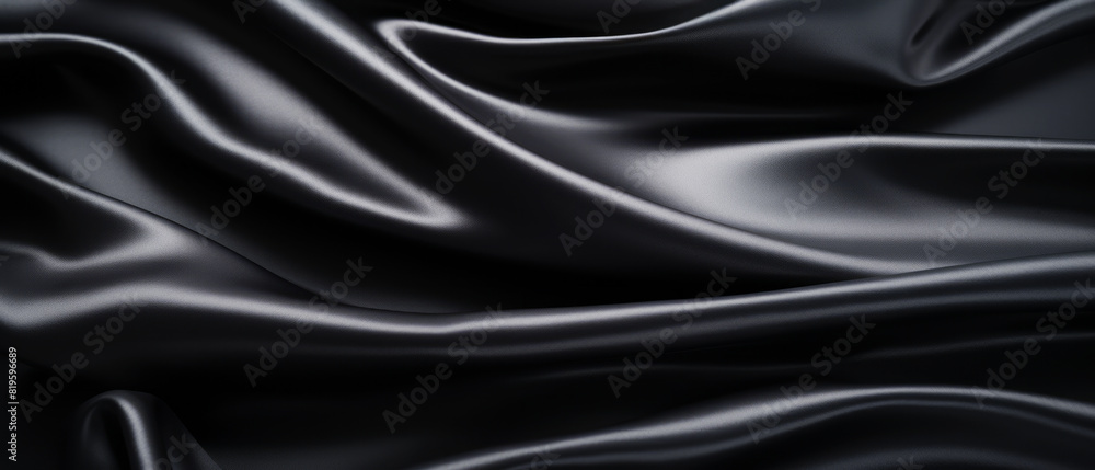 An elegant black satin fabric with smooth curves and waves, set against a dark background, embodying a luxurious concept. Generative AI An elegant black satin fabric with smooth curves and waves, set against a dark background, embodying a luxurious concept. Generative AI