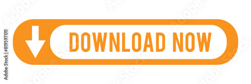 Orange download button with download icon isolated on white background