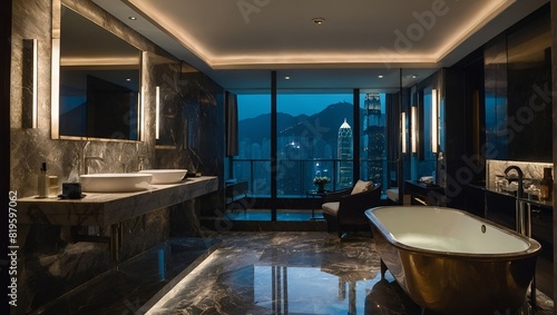 HONG KONG, CHINA - DECEMBER 06, 2023 interior shot of a bathroom in The Park Lane Hong Kong - A Pullman Hotel  photo