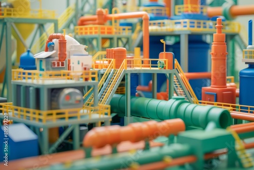 Colorful factories and machinery in model style