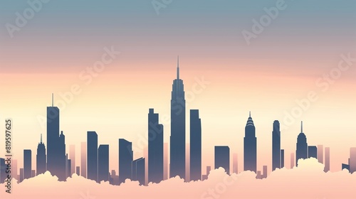 A minimalist skyline silhouette against a gradient sky  with sleek skyscrapers rising into the clouds in a futuristic cityscape. 32k  full ultra HD  high resolution