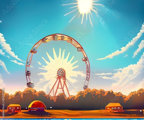 ferris wheel with the sun over it