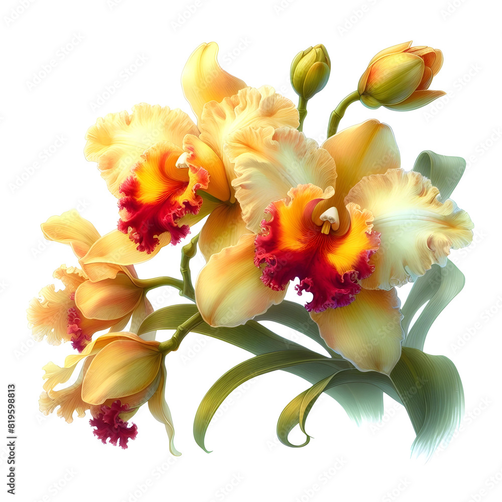 Fototapeta premium Yellow cattleya flowers on white background,