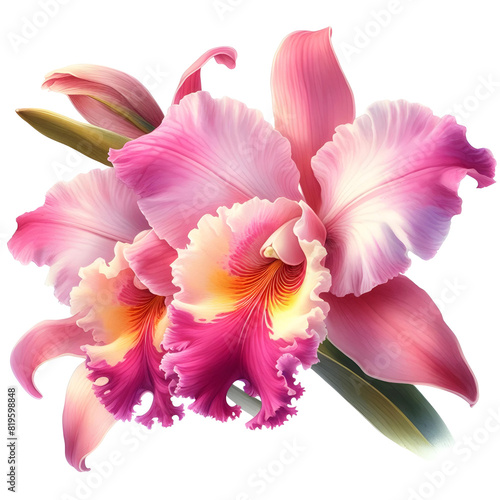 Pink cattleya flowers on white background,