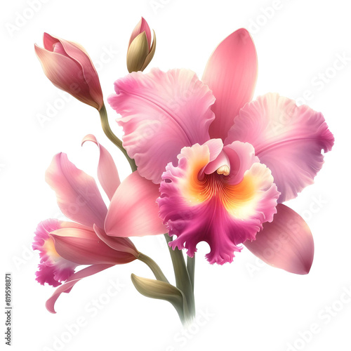 Pink cattleya flowers on white background,
