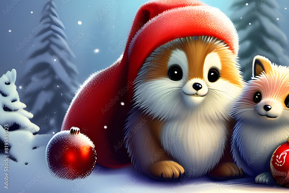 Cute baby animals for Christmas. Generative ai. Cute baby animals for Christmas. Generative ai.