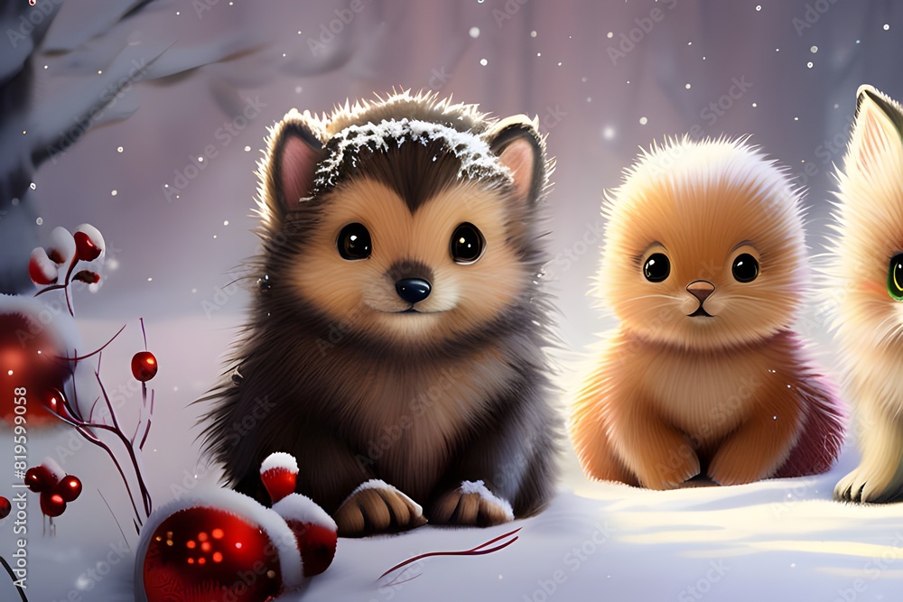 Cute baby animals for Christmas. Generative ai. Cute baby animals for Christmas. Generative ai.
