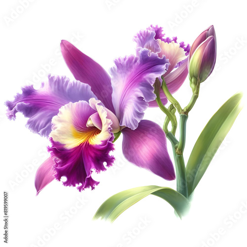 Purple cattleya flowers on white background,