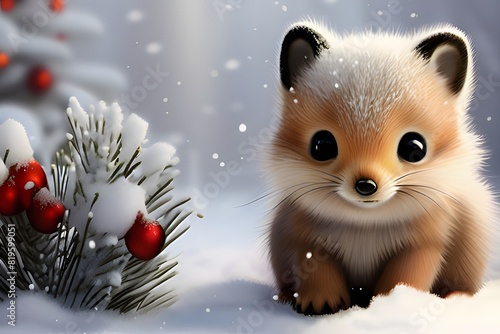 Cute baby animals for Christmas. Generative ai. © minwoo