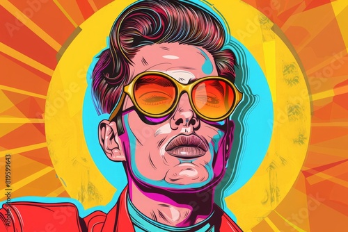 Wallpaper Mural Colorful pop art of a young man with sunglasses. Vector illustration of retro male character. Cartoon comic painting of attractive man. Creative colorful decoration poster. Fashionable gentleman Torontodigital.ca