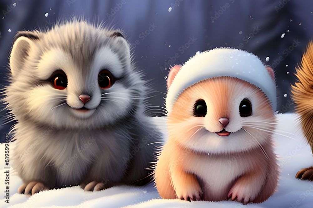 Cute baby animals for Christmas. Generative ai. Cute baby animals for Christmas. Generative ai.