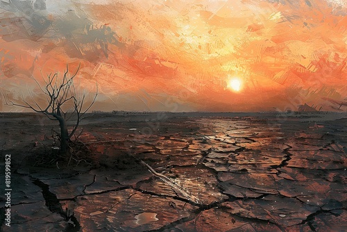 Desolate Lake Bed Embraced by a Claude Monetinspired Sunset Palette