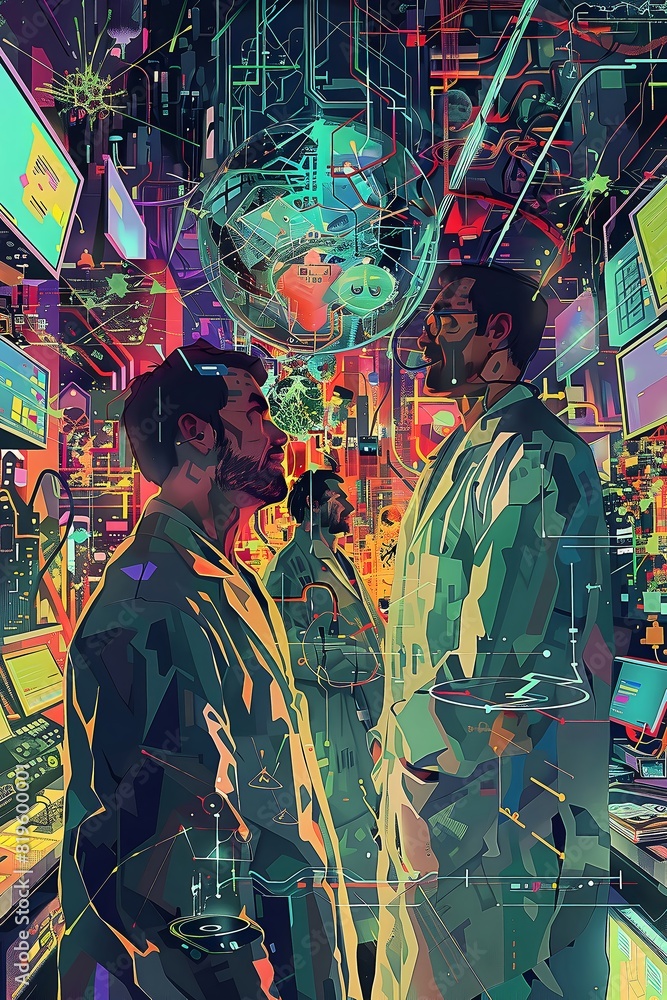 Fototapeta premium Quantum Researchers Illuminated A Surreal of Scientific Inquiry and Discovery