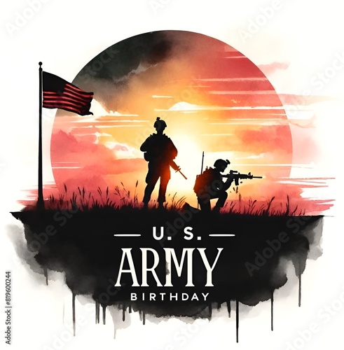 Watercolor illustration of poster for U.S. Army birthday. photo