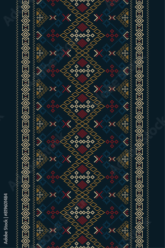 Ethnic pixel patterns art design geometric aztec batik fabric knitting cloth handmade background. and Cross stitch Idian clothes textile