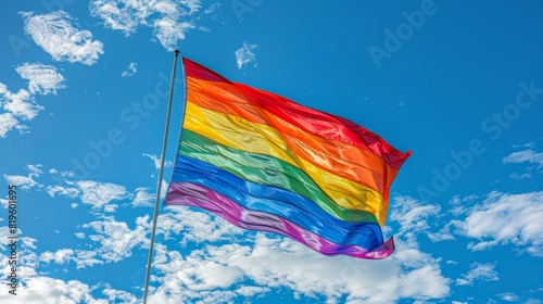 A vibrant rainbow flag flutters in the wind, representing LGBTQ+ pride and the beauty of diverse identities